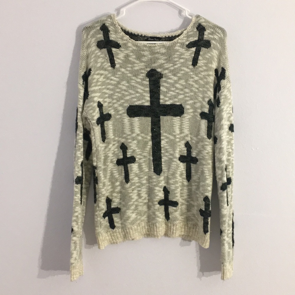 Black and White Cross Print Sweater